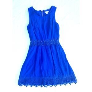 International Blue Sleeveless Lace A-Line Knee Length Dress XS Zip -070